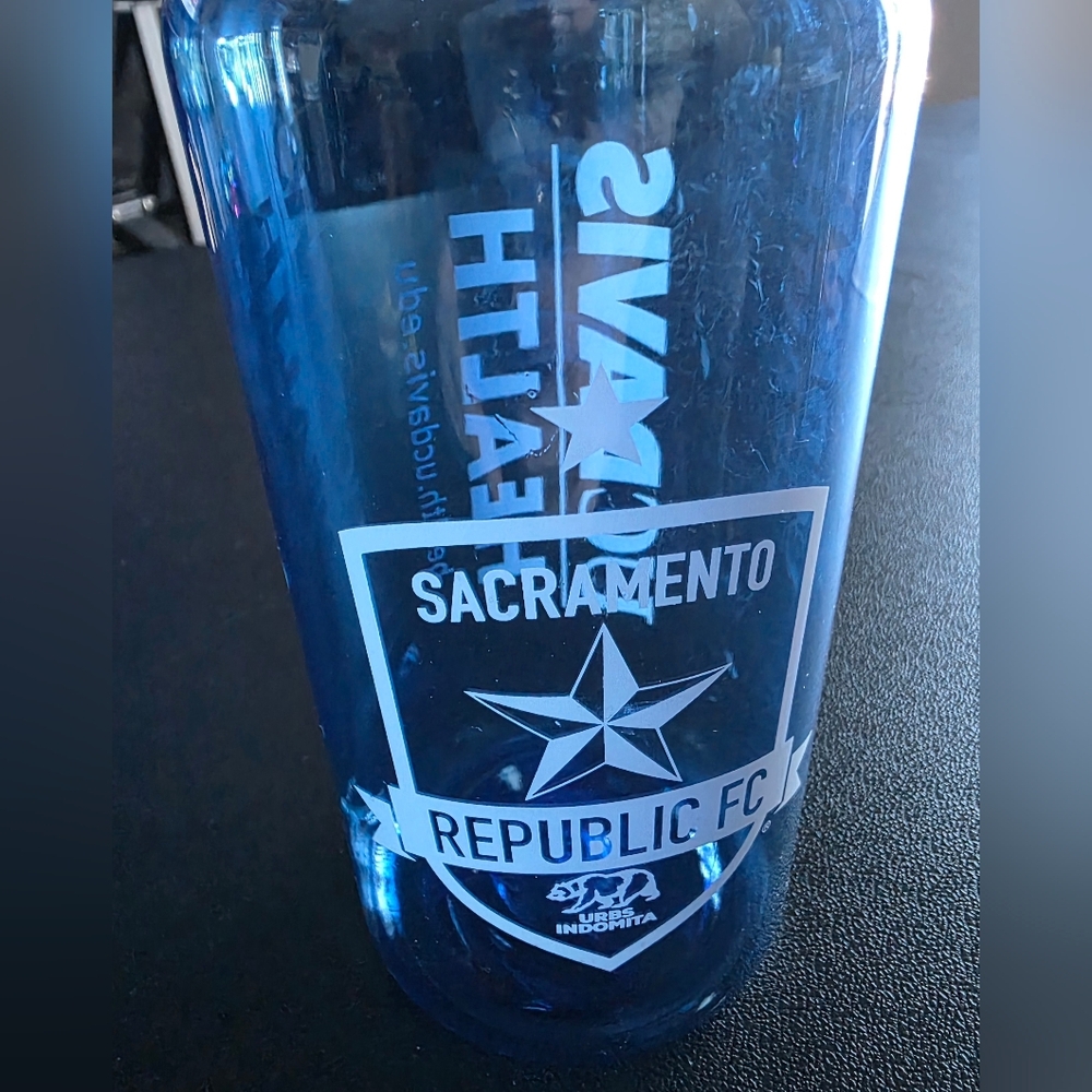 Sacramento republic promotional plastic waterbottle  with logo and UC Davis